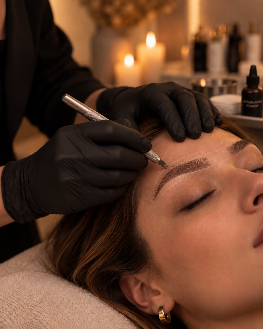 Präzise Microblading-Behandlung bei MARÉ — feine Härchenzeichnung für natürliche Brauen
